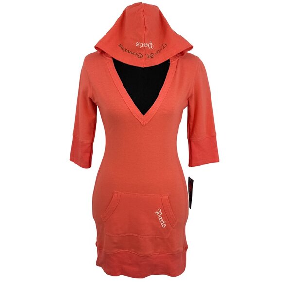 Vtg Y2K NWT Energie Hooded Bodycon Mini Dress Tunic | 90s Coquette Indie Sleaze - Picture 13 of 15